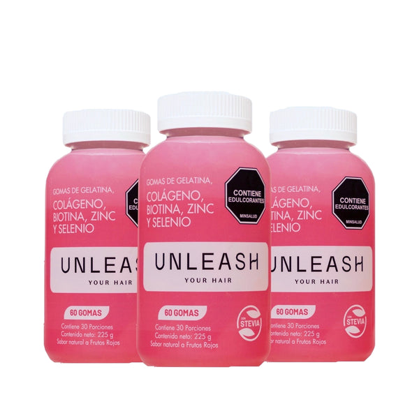 UNLEASH – Tratamiento Capilar 3 Meses (3 frascos de 60 gomitas)